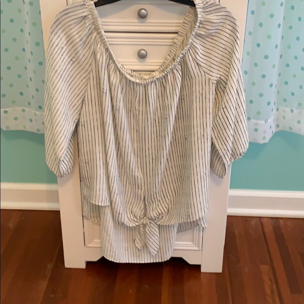 Blue and white striped off the shoulder top